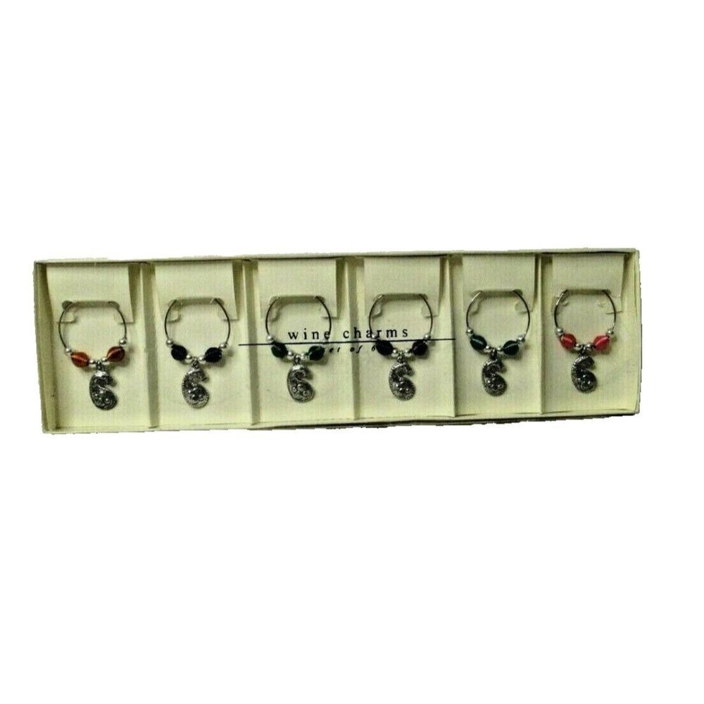 Pier 1 Wine Glass Cocktail Charms Drink Identifiers Paisley Barware